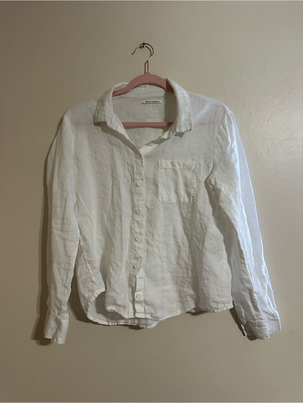 Reformation White Linen Button-Down Shirt